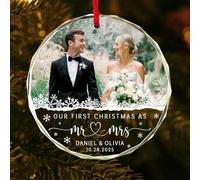 Personalized Our First Christmas Glass Ornament, Custom Couple Photo Ornament, Gift for Couples, Mr & Mrs Name & Year, Wedding Gift for Newlyweds, 1st Xmas Married Tree Decoration