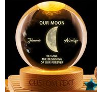 Personalized Our Moon Phase Crystal Ball Light Custom Couple Lunar Print Art Night Light Moon Phase Crystal Ball LED Lamp with Special Day Love Gift for Her Him Anniversary Valentine's Day,02