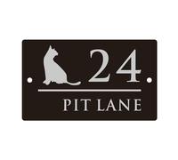 Personalized Outdoor House Numbers Plate Cat House Sign Customized 3D Door Sign Modern Acrylic House Number Plaque Laser Cut Home Number Gift (Black Silver,30x18cm)