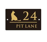 Personalized Outdoor House Numbers Plate Cat House Sign Customized 3D Door Sign Modern Acrylic House Number Plaque Laser Cut Home Number Gift (Black Gold,30x18cm)