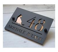 Personalized Outdoor House Numbers Plate Cat House Sign Customized 3D Door Sign Modern Acrylic House Number Plaque Laser Cut Home Number Gift (Black Rose,25x15cm)