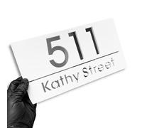 Personalized Outdoor Sign:3D Hollow House Number in White and Silver Acrylic Street Name Ideal Moving Away Gift.