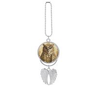 Personalized Owl Pattern Car Rearview Mirror Ornament Double Side Custom Photo Picture Car Hanging Pendant Accessories Alloy Angel Wings Vehicle Decoration Silver