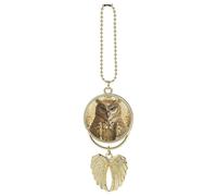 Personalized Owl Pattern Car Rearview Mirror Ornament Double Side Custom Photo Picture Car Hanging Pendant Accessories Alloy Angel Wings Vehicle Decoration Golden