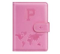 Personalized P Passport Holder Cover Initial Letter Travel Wallet RFID Blocking Passport Cover Credit Card Holder Case Passport Book Holders for Women and Men, Pink-p