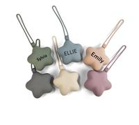 Personalized Pacifier Case with Name, BPA Free Silicone Star-Shaped Holder, Customizable Baby Soother Storage Box for Pacifiers & Toys, Gift Idea with Carabiner (White)
