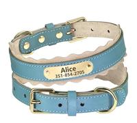 Personalized Padded Leather With Metal ID Name Phone Number Tag Dog Necklace Adjustable Collar For Small To Medium Dogs Bulldog,Blue,XL