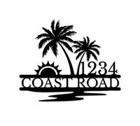 Personalized Palm Tree House Number Sign, Custom Modern Address Plaque, Tropical Door Sign, Beach House Numbers, Weatherproof Metal Street Decor (Style-2)