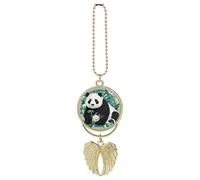 Personalized Panda Black and White Car Rearview Mirror Ornament Double Side Custom Photo Picture Car Hanging Pendant Accessories Alloy Angel Wings Vehicle Decoration Golden