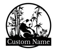 Personalized Panda Metal Wall Art, Custom Name Sign, Kids Room Decor, Animal Lover Gift, Black Nursery Wall Hanging (Style-4)