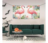 Personalized Party Banner Happy Birthday Banner with Brass Grommets Flamingos and flowers Banner Party Background Wall Decorations Backdrop for Christmas Wedding Halloween Party Supplies Medium