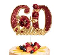 Personalized Party Decoration Custom Man Woman Name And Age Rose Decoration Topper With Name Custom Metal Style Acrylic Party Cake Topper Customized 60th Birth Date Cake Rose Decor