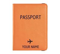Personalized Passport Holder Cover Wallet Combo Custom Name PU Leather Passport Vaccine Card Protector for Women Men Travel Gift Airplane, Orange, One Size