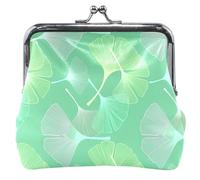 Personalized Pastel Ginkgo Leaves Green Women's Coin Purses & Pouches Kiss Lock Change Bag Card Pouch