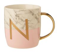 Personalized Pastel Pink N Letter Monogram Mug, Stylish Coffee Mug For Kitchen, Durable Mug For Breakfast