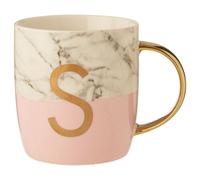 Personalized Pastel Pink S Letter Monogram Mug, Stylish Coffee Mug For Kitchen, Durable Mug For Breakfast
