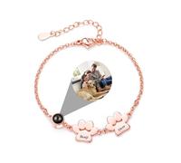 Personalized Paw Print Bracelet, Custom Dog Paw Bracelet with Picture inside, Engraved Name Dog Cat Photo Pendant 925 Sterling Silver Pet Memorial Jewelry for Pet Lover Mothers Day Gift