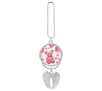 Personalized Peach Style Bear Car Rearview Mirror Ornament Double Side Custom Photo Picture Car Hanging Pendant Accessories Alloy Angel Wings Vehicle Decoration Silver