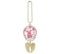 Personalized Peach Style Bear Car Rearview Mirror Ornament Double Side Custom Photo Picture Car Hanging Pendant Accessories Alloy Angel Wings Vehicle Decoration Golden