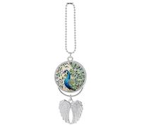 Personalized Peacock Watercolor Painting Car Rearview Mirror Ornament Double Side Custom Photo Picture Car Hanging Pendant Accessories Alloy Angel Wings Vehicle Decoration Silver