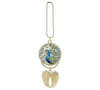 Personalized Peacock Watercolor Painting Car Rearview Mirror Ornament Double Side Custom Photo Picture Car Hanging Pendant Accessories Alloy Angel Wings Vehicle Decoration Golden