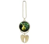 Personalized Pears on The Tree Car Rearview Mirror Ornament Double Side Custom Photo Picture Car Hanging Pendant Accessories Alloy Angel Wings Vehicle Decoration Golden