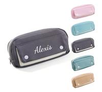 Personalized Pencil Case with Name Embroidery, Large Capacity Pencil Pouch with Snap Fasteners for School Supplies & Office, Portable Organiser for Daily Storage/Makeup/Travel 20×9.5cm (Black)