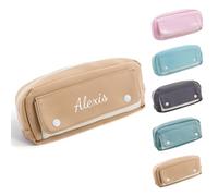 Personalized Pencil Case with Name Embroidery, Large Capacity Pencil Pouch with Snap Fasteners for School Supplies & Office, Portable Organiser for Daily Storage/Makeup/Travel 20×9.5cm (Khaki)