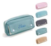 Personalized Pencil Case with Name Embroidery, Large Capacity Pencil Pouch with Snap Fasteners for School Supplies & Office, Portable Organiser for Daily Storage/Makeup/Travel 20×9.5cm (Dark Green)