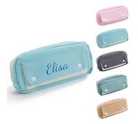 Personalized Pencil Case with Name Embroidery, Large Capacity Pencil Pouch with Snap Fasteners for School Supplies & Office, Portable Organiser for Daily Storage/Makeup/Travel 20×9.5cm (Light Blue)