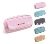 Personalized Pencil Case with Name Embroidery, Large Capacity Pencil Pouch with Snap Fasteners for School Supplies & Office, Portable Organiser for Daily Storage/Makeup/Travel 20×9.5cm (Pink)