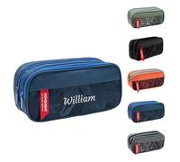 Personalized Pencil Case with Name Embroidery, Three Compartments Pencil Pouch for School Supplies & Office, Camouflage Portable Organiser for Daily Storage/Travel Large Capacity 21.6×9.5cm (Blue)