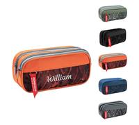 Personalized Pencil Case with Name Embroidery, Three Compartments Pencil Pouch for School Supplies & Office, Camouflage Portable Organiser for Daily Storage/Travel Large Capacity 21.6×9.5cm (Orange)