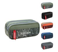 Personalized Pencil Case with Name Embroidery, Three Compartments Pencil Pouch for School Supplies & Office, Camouflage Portable Organiser for Daily Storage/Travel Large Capacity 21.6×9.5cm (Green)