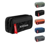 Personalized Pencil Case with Name Embroidery, Three Compartments Pencil Pouch for School Supplies & Office, Camouflage Portable Organiser for Daily Storage/Travel Large Capacity 21.6×9.5cm (Black)