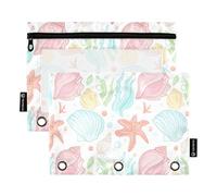 Personalized Pencil Pouch for 3 Ring Binder Colorful Seashells White Pen Pencil Bag Zipper Binder Clear Binders Pen Case School Floral 9.8" x 7.1", 2 Packs