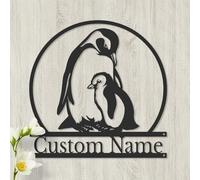 Personalized Penguin Metal Sign, Custom Bird Wall Art Decor, Unique Nursery Room Gift, Round Family Name Plaque, Style Animal Hanging (Style-2)