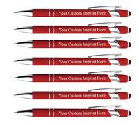 Personalized Pens with Stylus - Custom Metallic Printed Name Pens with Black Blue Ink - Business Advertising- Imprinted with Logo or Message (50 count, Red)