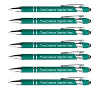 Personalized Pens with Stylus - Custom Metallic Printed Name Pens with Black Blue Ink - Business Advertising- Imprinted with Logo or Message(50 count, Green)