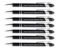 Personalized Pens with Stylus - Custom Metallic Printed Name Pens with Black Blue Ink - Business Advertising- Imprinted with Logo or Message (50 count, Black)