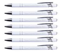 Personalized Pens with Stylus - Custom Metallic Printed Name Pens with Black Blue Ink - Business Advertising- Imprinted with Logo or Message(100 count, White)