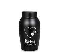 Personalized Pet Cremation Urn - “You Left Paw Prints on My Heart” Engraved Stainless Steel Memorial for Dog or Cat Ashes, Small