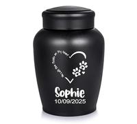 Personalized Pet Cremation Urn - “You Left Paw Prints on My Heart” Engraved Stainless Steel Memorial for Dog or Cat Ashes, Large