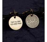 Personalized Pet ID Tags, Engraved Dog and Cat Tags, Brass Round Collar Address Pet Tags