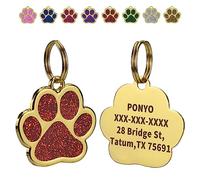 Personalized Pet ID Tags for Dogs and Cats, Custom Engraved Pet Information, Zinc Alloy Cute Gold Paw Shaped Dog Collar ID Tag.(Red)