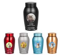 Personalized Pet Memorial Urns for Ashes, Custom Color Photo Remembrance Tribute Gift - No Longer By My Side But Forever In My Heart - Sympathy Bereavement Gifts