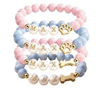 Personalized Pet Name Crystal Beaded Bracelet, Custom Engraved Pearl Letter Pet Memorial Bracelet, Dog Bone & Cat Paw Charm Pet Loss Remembrance Jewelry Gift