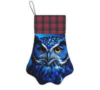 Personalized Pet Paw Christmas Stocking 17 Inch Dog Cat Xmas Fireplace Hanging Stocking with Red Plaid Cuff Blue Owl Santa Socks for Xmas Tree Fireplace Hanging Party Decoration