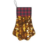 Personalized Pet Paw Christmas Stocking 17 Inch Dog Cat Xmas Fireplace Hanging Stocking with Red Plaid Cuff Gold Sequin Sparkle Santa Socks for Xmas Tree Fireplace Hanging Party Decoration
