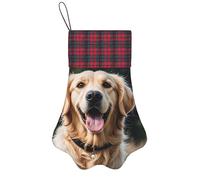 Personalized Pet Paw Christmas Stocking 17 Inch Dog Cat Xmas Fireplace Hanging Stocking with Red Plaid Cuff Funny Golden Retriever Santa Socks for Xmas Tree Fireplace Hanging Party Decoration